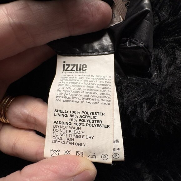 IZZUE Women Coat Sz XS Black Faux Fur Line Full Zip Face Pockets Bomber 9-11 - Picture 10 of 14